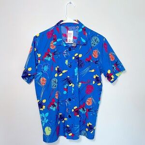 Topo Designs Shirt Mens Small Blue Floral Hawaiian Tour Short Sleeve Buttondown